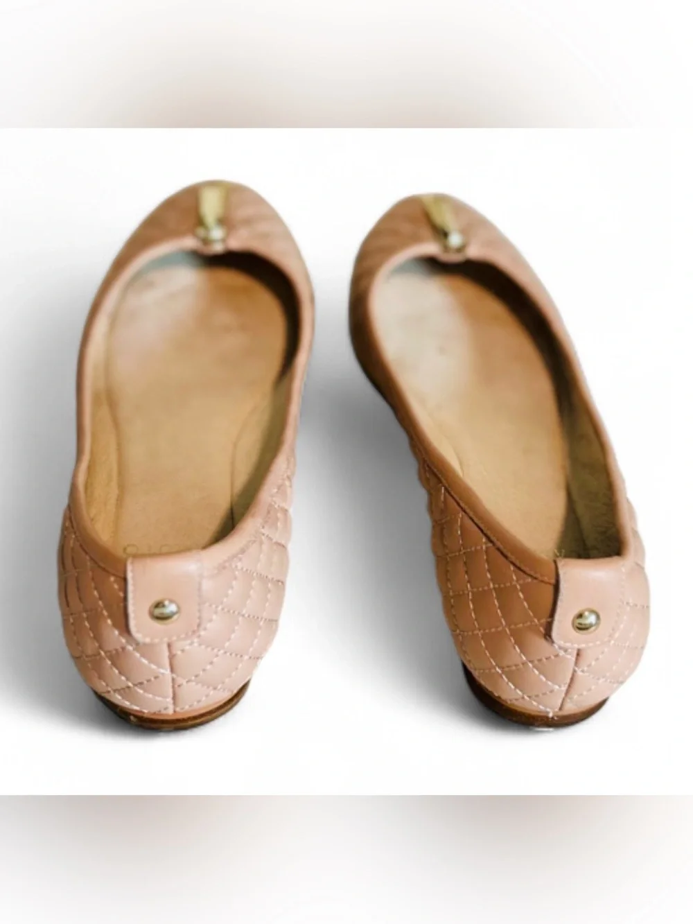 Vince Camuto Minndy Blush Quilted Leather Ballet Flats with Gold Zipper 10